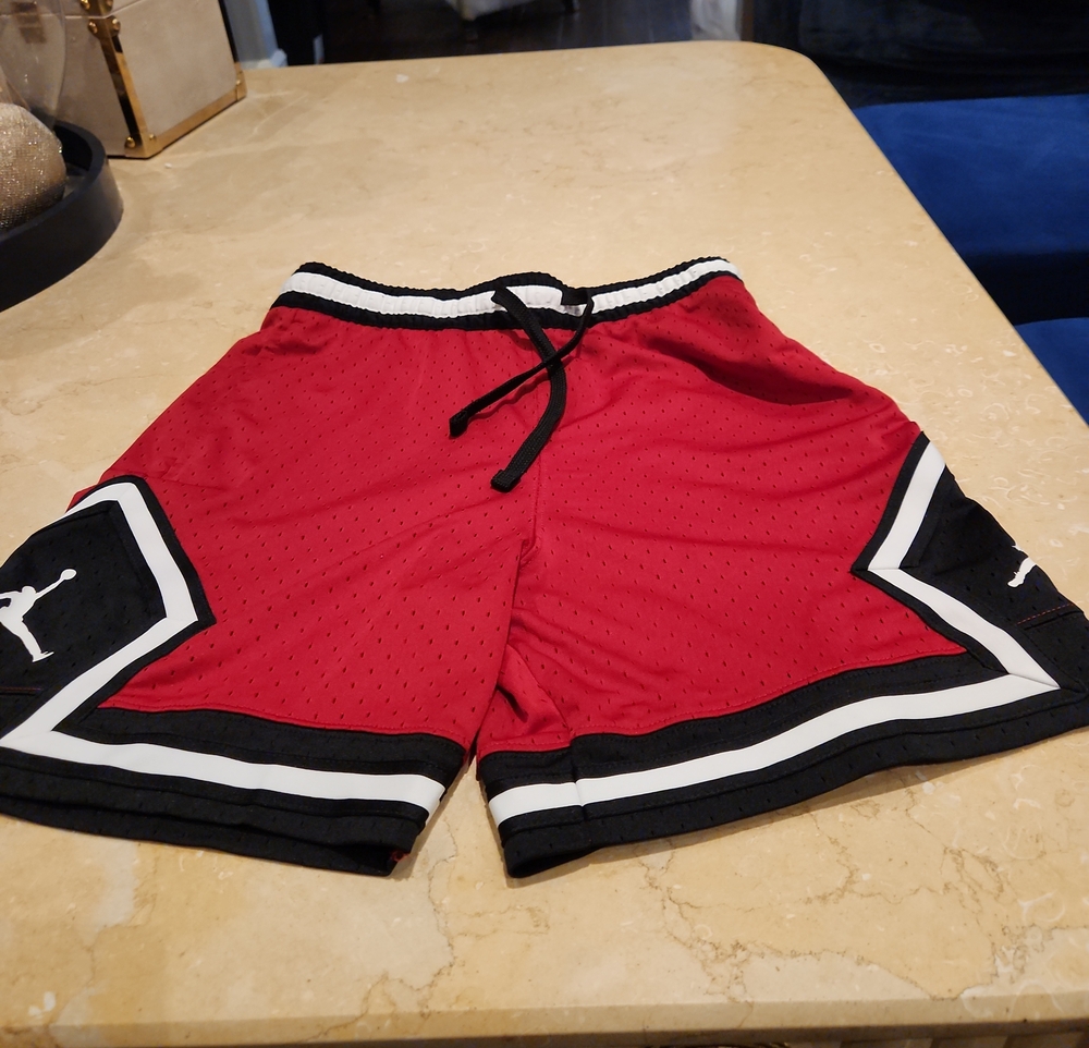 Jordan Red Mesh Athletic Shorts with Black & White Trim